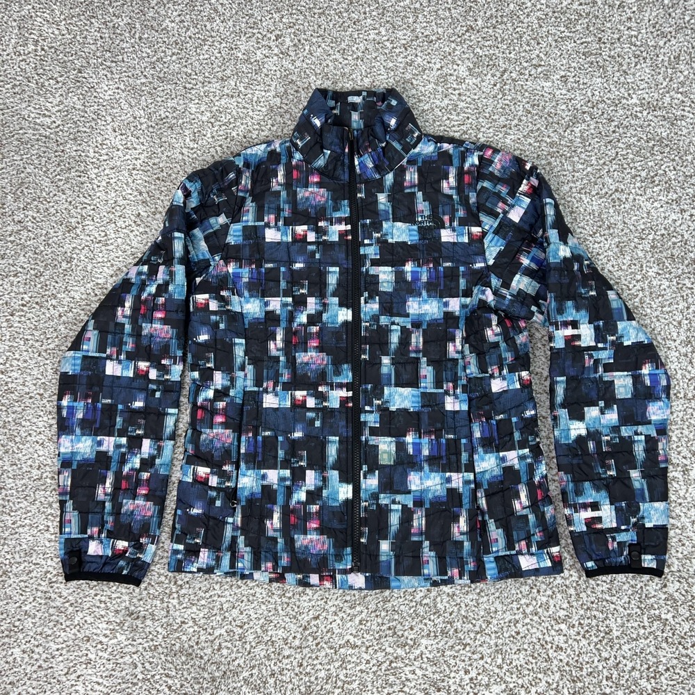 North Face Jacket‎ Womens Medium Blue Black Geometric Quilted Insulated Puffer